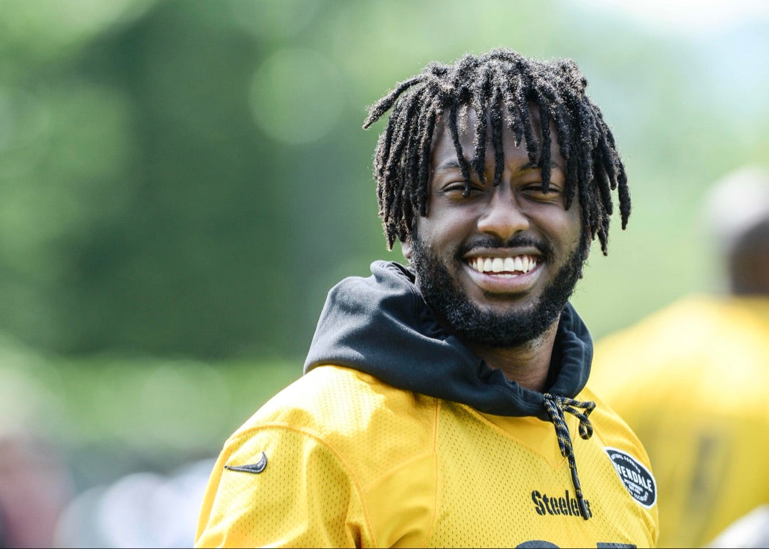 Nat Berhe smiling at Steelers practice